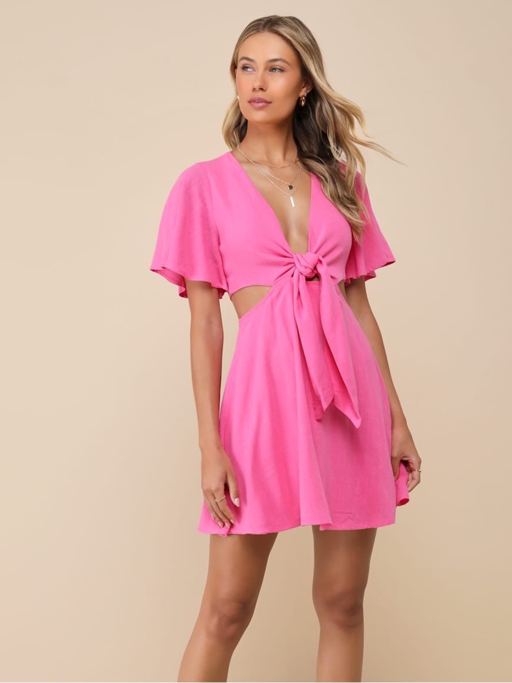Lulus Perfect Day for Love Pink Cutout Tie-Front Mini Dress